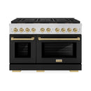 ZLINE Autograph Edition 48-Inch 6.7 cu. ft. Paramount Gas Range with 8 Burner DuoPro™ Cooktop and Dual Ovens with Black Matte Doors and Champagne Bronze Accents (PSGRZ-BLM-48-CB)