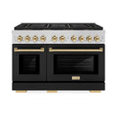ZLINE Autograph Edition 48-Inch 6.7 cu. ft. Paramount Gas Range with 8 Burner DuoPro™ Cooktop and Dual Ovens with Black Matte Doors and Polished Gold Accents (PSGRZ-BLM-48-G)