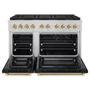 ZLINE Autograph Edition 48-Inch 6.7 cu. ft. Paramount Gas Range with 8 Burner DuoPro™ Cooktop and Dual Ovens with Black Matte Doors and Polished Gold Accents (PSGRZ-BLM-48-G)