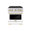ZLINE Autograph Edition 30-Inch 4.2 cu. ft. Paramount Gas Range with 4 Burner DuoPro™ Cooktop and Convection Gas Oven in Stainless Steel with White Matte Door and Champagne Bronze Accents (PSGRZ-WM-30-CB)