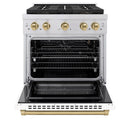 ZLINE Autograph Edition 30-Inch 4.2 cu. ft. Paramount Gas Range with 4 Burner DuoPro™ Cooktop and Convection Gas Oven in Stainless Steel with White Matte Door and Champagne Bronze Accents (PSGRZ-WM-30-CB)