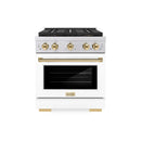 ZLINE Autograph Edition 30-Inch 4.2 cu. ft. Paramount Gas Range with 4 Burner DuoPro™ Cooktop and Convection Gas Oven in Stainless Steel with White Matte Door and Polished Gold Accents (PSGRZ-WM-30-G)