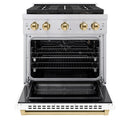 ZLINE Autograph Edition 30-Inch 4.2 cu. ft. Paramount Gas Range with 4 Burner DuoPro™ Cooktop and Convection Gas Oven in Stainless Steel with White Matte Door and Polished Gold Accents (PSGRZ-WM-30-G)