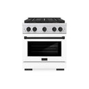 ZLINE Autograph Edition 30-Inch 4.2 cu. ft. Paramount Gas Range with 4 Burner DuoPro™ Cooktop and Convection Gas Oven in Stainless Steel with White Matte Door and Matte Black Accents (PSGRZ-WM-30-MB)
