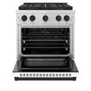 ZLINE Autograph Edition 30-Inch 4.2 cu. ft. Paramount Gas Range with 4 Burner DuoPro™ Cooktop and Convection Gas Oven in Stainless Steel with White Matte Door and Matte Black Accents (PSGRZ-WM-30-MB)
