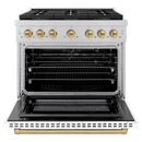 ZLINE Autograph Edition 36-Inch 5.2 cu. ft. Paramount Gas Range with 6 Burner DuoPro™ Cooktop and Convection Gas Oven with White Matte Door and Champagne Bronze Accents (PSGRZ-WM-36-CB)
