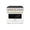 ZLINE Autograph Edition 36-Inch 5.2 cu. ft. Paramount Gas Range with 6 Burner DuoPro™ Cooktop and Convection Gas Oven with White Matte Door and Polished Gold Accents (PSGRZ-WM-36-G)