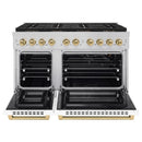 ZLINE Autograph Edition 48-Inch 6.7 cu. ft. Paramount Gas Range with 8 Burner DuoPro™ Cooktop and Dual Ovens with White Matte Doors and Champagne Bronze Accents (PSGRZ-WM-48-CB)