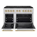 ZLINE Autograph Edition 48-Inch 6.7 cu. ft. Paramount Gas Range with 8 Burner DuoPro™ Cooktop and Dual Ovens with White Matte Doors and Polished Gold Accents (PSGRZ-WM-48-G)