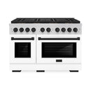 ZLINE Autograph Edition 48-Inch 6.7 cu. ft. Paramount Gas Range with 8 Burner DuoPro™ Cooktop and Dual Ovens with White Matte Doors and Matte Black Accents (PSGRZ-WM-48-MB)