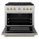 ZLINE Autograph 36-Inch Paramount DuoPro Gas Range in Stainless Steel with Gold Helix Handle (PSGRZ-36-KG)