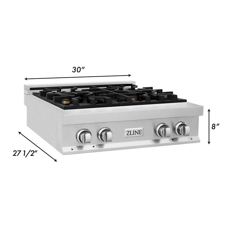 ZLINE 30-Inch Porcelain Gas Stovetop with 4 Gas Brass Burners (RT-BR-30)