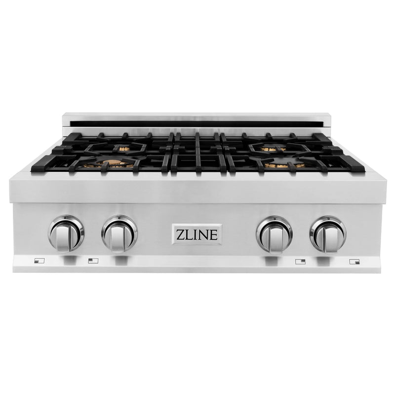 ZLINE 30-Inch Porcelain Gas Stovetop with 4 Gas Brass Burners and Griddle (RT-BR-GR-30)