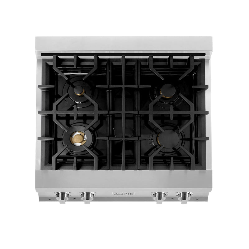 ZLINE 30-Inch Porcelain Gas Stovetop with 4 Gas Brass Burners (RT-BR-30)