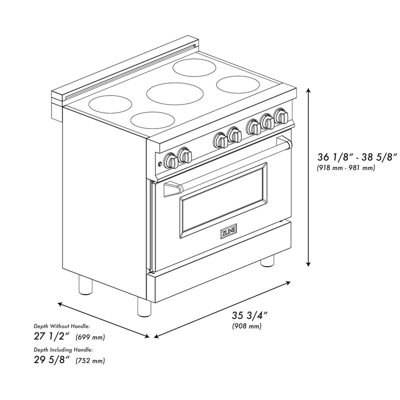 ZLINE 5-Piece Appliance Package - 36-Inch Induction Range, Wall Mount Range Hood, French Door Refrigerator, Dishwasher, and 30-Inch Microwave Drawer in Stainless Steel