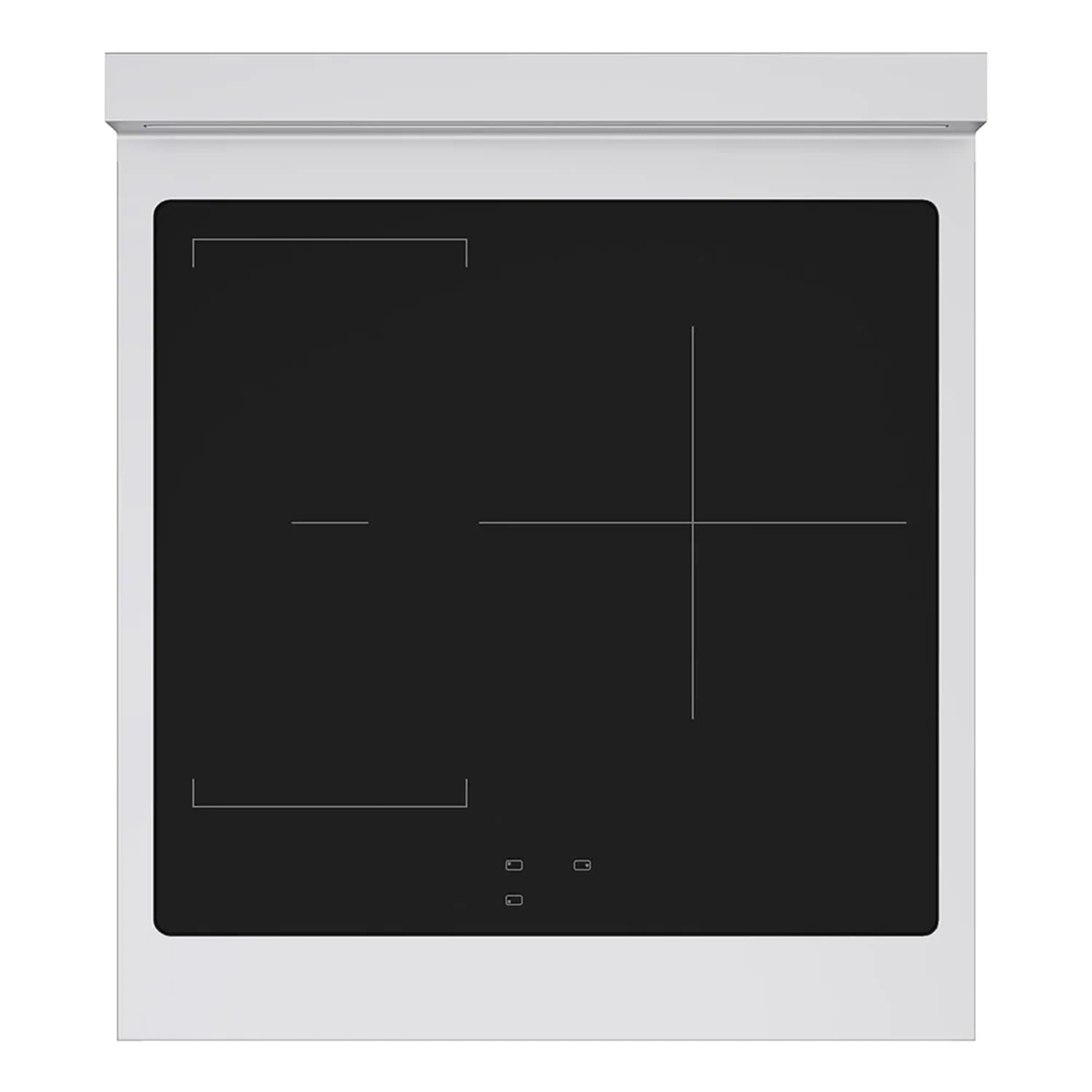 Black glass induction cooktop panel with touch controls on stainless steel range