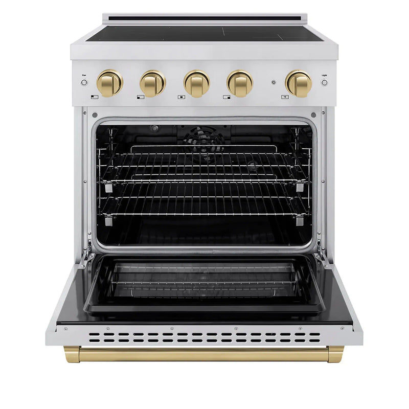 ZLINE 30-Inch, 4.2 Cu. Ft. Paramount Induction Range with 4 Element Cooktop and Electric Convection Oven in Stainless Steel with Champagne Bronze Accents (SINRZ-30-CB)