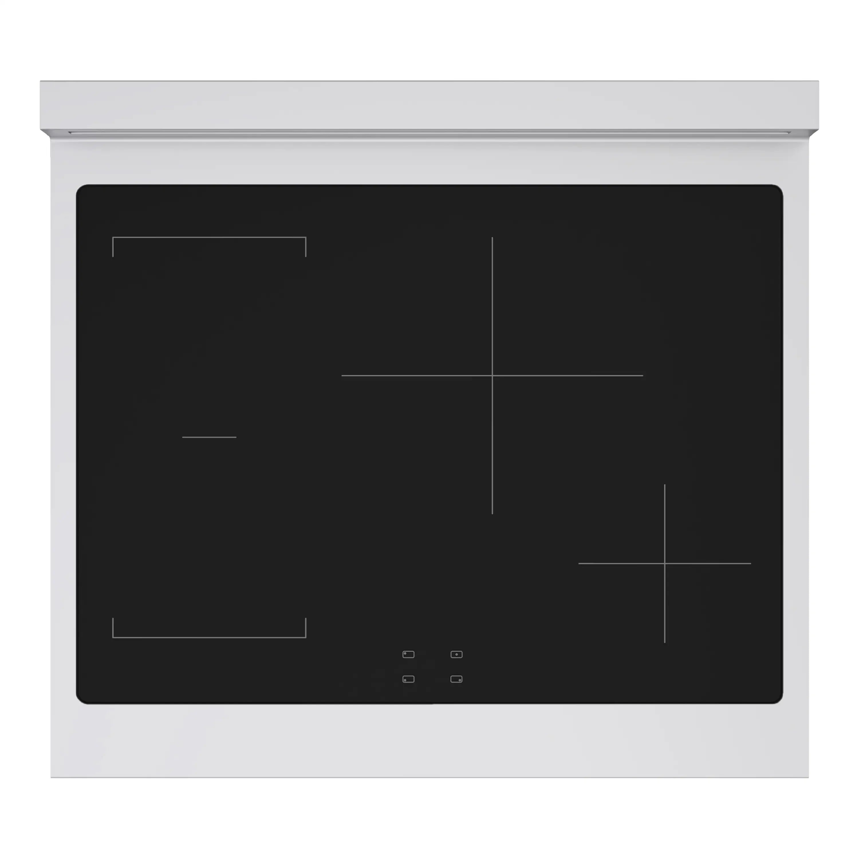 Built-in black glass induction cooktop with touch controls on stainless border