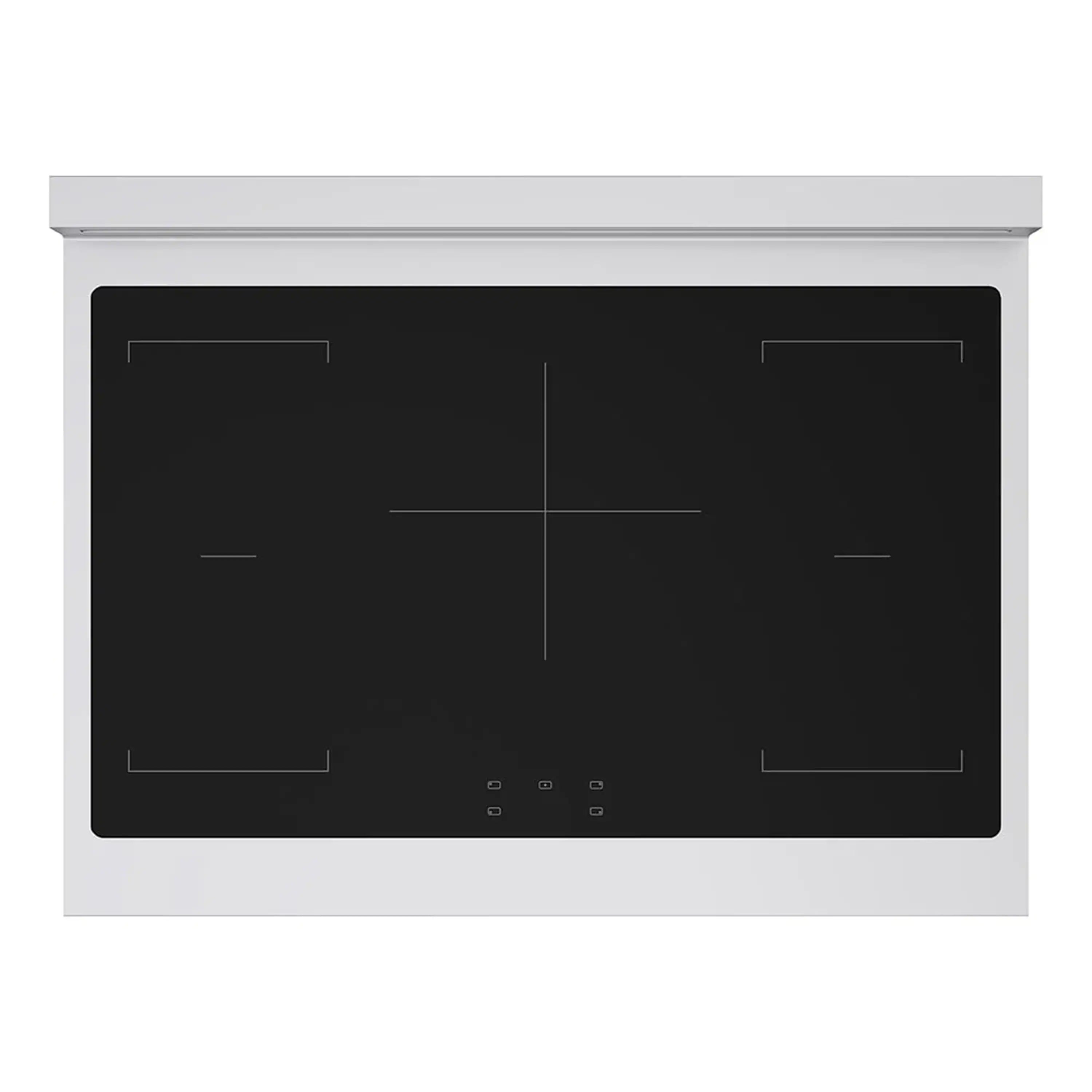 Black induction cooktop with slim touch controls and stainless trim