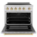 ZLINE 3-Piece Appliance Package - 36-Inch Autograph Edition Induction Range, 36-Inch French Door Refrigerator, and Dishwasher in Stainless Steel with Gold Trim