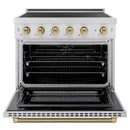 ZLINE Autograph Edition 36-Inch 5.2 Cu. Ft. Paramount Induction Range with 5 Element Cooktop and Electric Convection Oven in Stainless Steel with Champagne Bronze Helix Handle and Knob Accents (SINRZ-36-KCB)