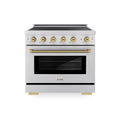ZLINE Autograph Edition 36-Inch 5.2 Cu. Ft. Paramount Induction Range with 5 Element Cooktop and Electric Convection Oven in Stainless Steel with Champagne Bronze Helix Handle and Knob Accents (SINRZ-36-KCB)