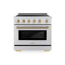 ZLINE Autograph Edition 36-Inch 5.2 Cu. Ft. Paramount Induction Range with 5 Element Cooktop and Electric Convection Oven in Stainless Steel with Champagne Bronze Helix Handle and Knob Accents (SINRZ-36-KCB)