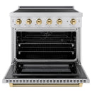 ZLINE Autograph Edition 36-Inch 5.2 Cu. Ft. Paramount Induction Range with 5 Element Cooktop and Electric Convection Oven in Stainless Steel with Polished Gold Helix Handle and Knob Accents (SINRZ-36-KG)
