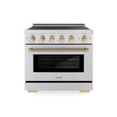 ZLINE Autograph Edition 36-Inch 5.2 Cu. Ft. Paramount Induction Range with 5 Element Cooktop and Electric Convection Oven in Stainless Steel with Polished Gold Helix Handle and Knob Accents (SINRZ-36-KG)