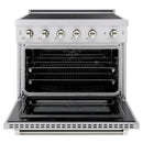 ZLINE Autograph Edition 36-Inch 5.2 Cu. Ft. Paramount Induction Range with 5 Element Cooktop and Electric Convection Oven in Stainless Steel with Polished Nickel Helix Handle and Knob Accents (SINRZ-36-KPN)