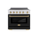 ZLINE Autograph Edition 36-Inch 5.2 cu. ft. Paramount Induction Range with 5 Element Cooktop and Electric Convection Oven in Stainless Steel with Black Matte Door and Champagne Bronze Accents (SINRZ-BLM-36-CB)