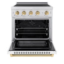 ZLINE Autograph Edition 30-Inch 4.2 Cu. Ft. Paramount Induction Range with 4 Element Cooktop and Electric Convection Oven in Stainless Steel with White Matte Door and Polished Gold Accents (SINRZ-WM-30-G)