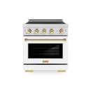 ZLINE Autograph Edition 30-Inch 4.2 Cu. Ft. Paramount Induction Range with 4 Element Cooktop and Electric Convection Oven in Stainless Steel with White Matte Door and Polished Gold Accents (SINRZ-WM-30-G)