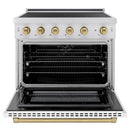 ZLINE Autograph Edition 36-Inch 5.2 Cu. Ft. Paramount Induction Range with 5 Element Cooktop and Electric Convection Oven in Stainless Steel with White Matte Door and Champagne Bronze Accents (SINRZ-WM-36-CB)