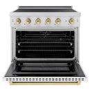 ZLINE Autograph Edition 36-Inch 5.2 Cu. Ft. Paramount Induction Range with 5 Element Cooktop and Electric Convection Oven in Stainless Steel with White Matte Door and Polished Gold Accents (SINRZ-WM-36-G)