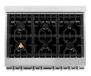ZLINE 36-inch Legacy Series Dual Fuel Range with 6 Gas Brass Burners, Griddle, and 4.6 Cu. Ft. Electric Oven in Stainless Steel (RA-BR-GR-36)