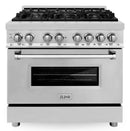ZLINE 5-Piece Appliance Package - 36-Inch Dual Fuel Range, Hood, Refrigerator, Dishwasher, and Microwave Drawer in Stainless Steel