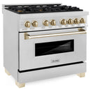 ZLINE Legacy Series Autograph Edition 36-inch Dual Fuel Range with Gas Stove and 4.6 Cu. Ft. Electric Oven in Fingerprint Resistant Satin Stainless Steel with Gold Accents (RASZ-SN-36-G)