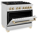 ZLINE Legacy Series Autograph Edition 36-inch Dual Fuel Range with Gas Stove and 4.6 Cu. Ft. Electric Oven in Fingerprint Resistant Satin Stainless Steel with Gold Accents (RASZ-SN-36-G)
