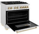 ZLINE Legacy Series Autograph Edition 36-inch Dual Fuel Range with Gas Stove and 4.6 Cu. Ft. Electric Oven in Fingerprint Resistant Satin Stainless Steel with Gold Accents (RASZ-SN-36-G)