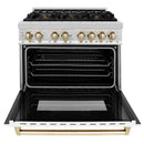 ZLINE Legacy Series Autograph Edition 36-inch Dual Fuel Range with Gas Stove and 4.6 Cu. Ft. Electric Oven in Stainless Steel with White Matte Door and Gold Accents (RAZ-WM-36-G)