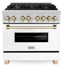 ZLINE Legacy Series Autograph Edition 36-inch Dual Fuel Range with Gas Stove and 4.6 Cu. Ft. Electric Oven in Stainless Steel with White Matte Door and Gold Accents (RAZ-WM-36-G)
