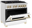 ZLINE Legacy Series Autograph Edition 36-inch Dual Fuel Range with Gas Stove and 4.6 Cu. Ft. Electric Oven in Stainless Steel with White Matte Door and Gold Accents (RAZ-WM-36-G)