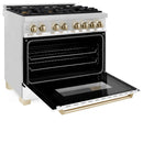 ZLINE Legacy Series Autograph Edition 36-inch Dual Fuel Range with Gas Stove and 4.6 Cu. Ft. Electric Oven in Stainless Steel with White Matte Door and Gold Accents (RAZ-WM-36-G)