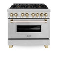 ZLINE Legacy Series Autograph Edition 36-inch Dual Fuel Range with Gas Stove and 4.6 Cu. Ft. Electric Oven in Stainless Steel with Gold Accents (RAZ-36-G)