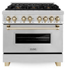 ZLINE Legacy Series Autograph Edition 36-inch Dual Fuel Range with Gas Stove and 4.6 Cu. Ft. Electric Oven in Stainless Steel with Gold Accents (RAZ-36-G)