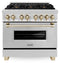 ZLINE Autograph Edition 36-Inch Dual Fuel Range with Gas Stove and Electric Oven in Stainless Steel with Gold Accents (RAZ-36-G)