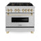 ZLINE Legacy Series Autograph Edition 36-inch Dual Fuel Range with Gas Stove and 4.6 Cu. Ft. Electric Oven in Stainless Steel with Gold Accents (RAZ-36-G)