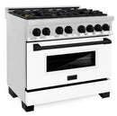 ZLINE Legacy Series Autograph Edition 36-inch Dual Fuel Range with Gas Stove and 4.6 Cu. Ft. Electric Oven in Stainless Steel with White Matte Door and Matte Black Accents (RAZ-WM-36-MB)