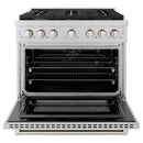 ZLINE Appliance Package - 36-Inch Gas Range, Range Hood, Microwave Drawer, Tall Tub Dishwasher and Wine Cooler in Stainless Steel (6KPR-SGRRH36-MWDWV-RWV)